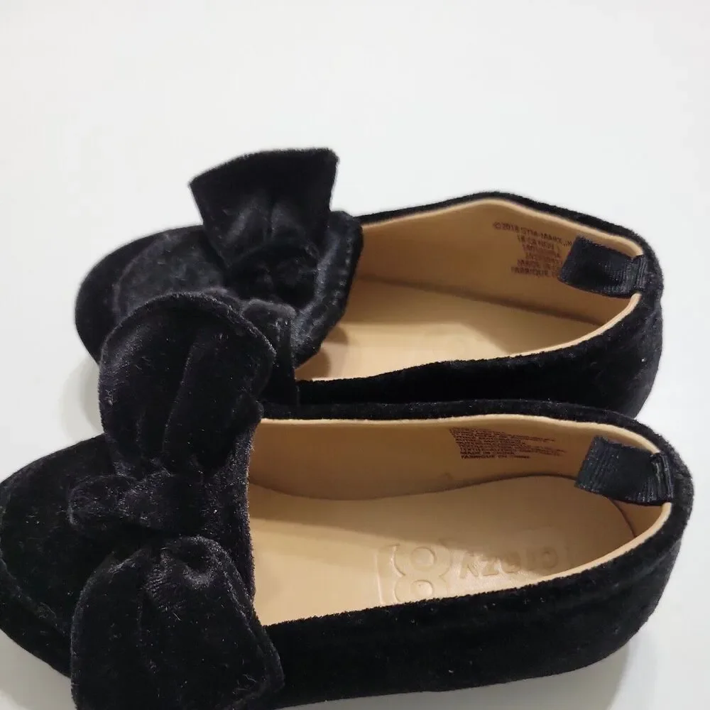 Crazy 8 Holiday Flats Girls Size 7 Black Velvet Round Toe Child Drese‎ Shoe Bow